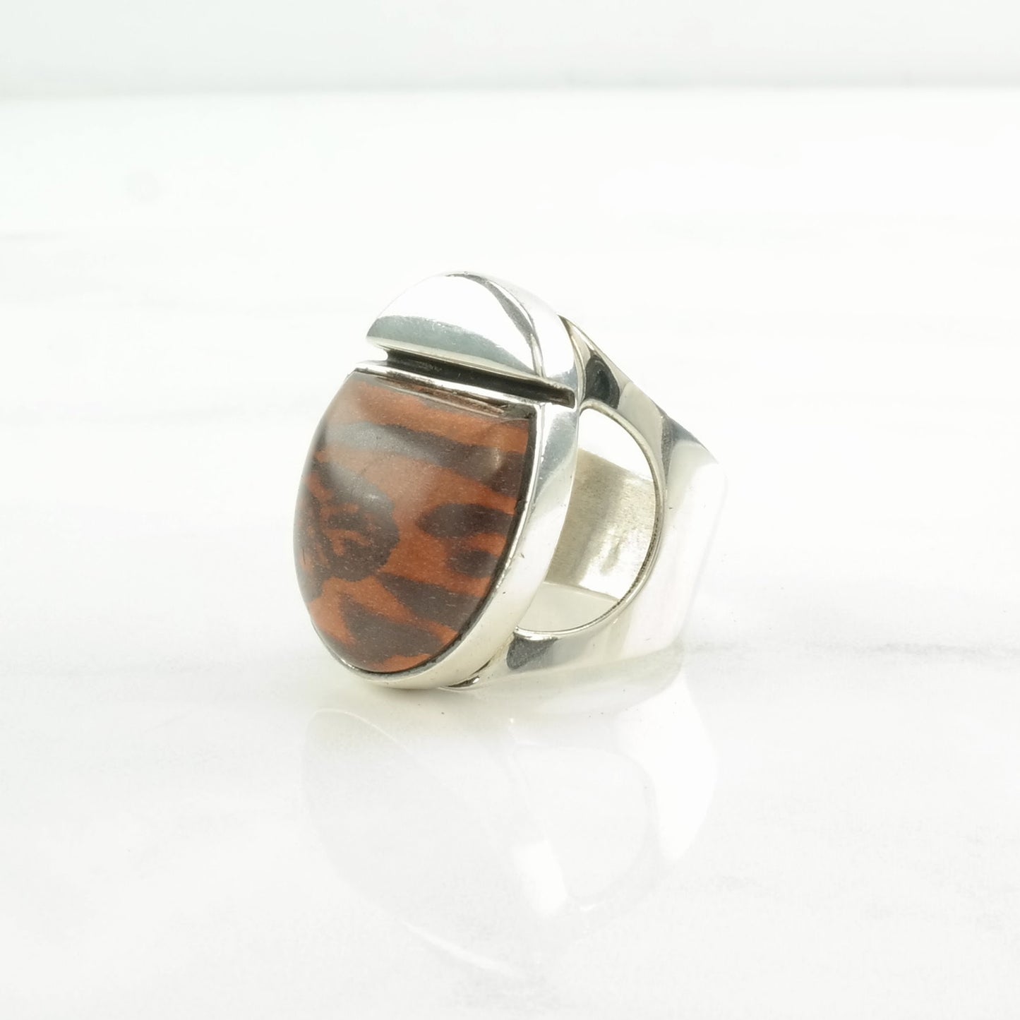 Vintage DTR Silver Ring Petrified Wood Modernist Sterling Brown Size 7 1/2