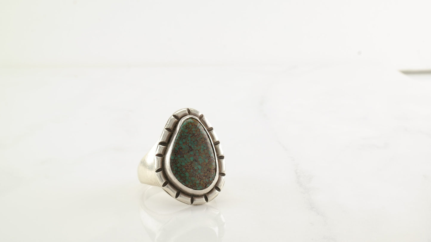 Vintage Native American Sterling Silver & Spiderweb Turquoise Ring, Size 12.5