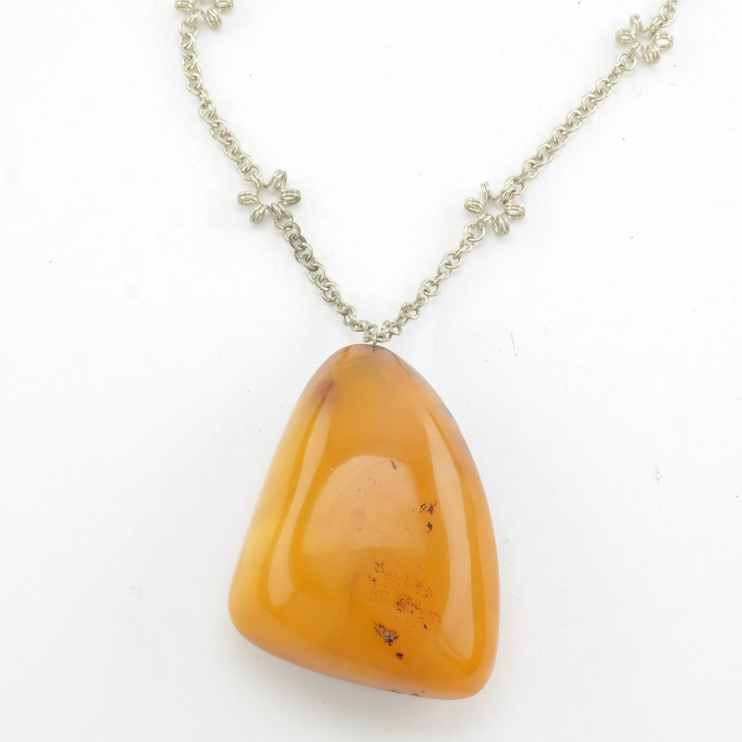 Large Amber Butterscotch Chain Necklace Silverplate