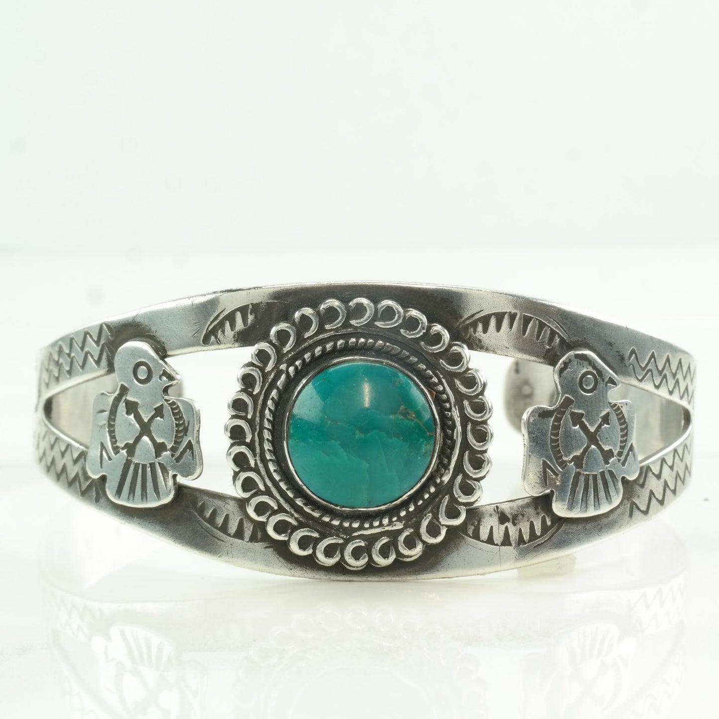 Fred Harvey Era Sterling Silver Cuff Bracelet | Turquoise Bird | Native American Jewelry