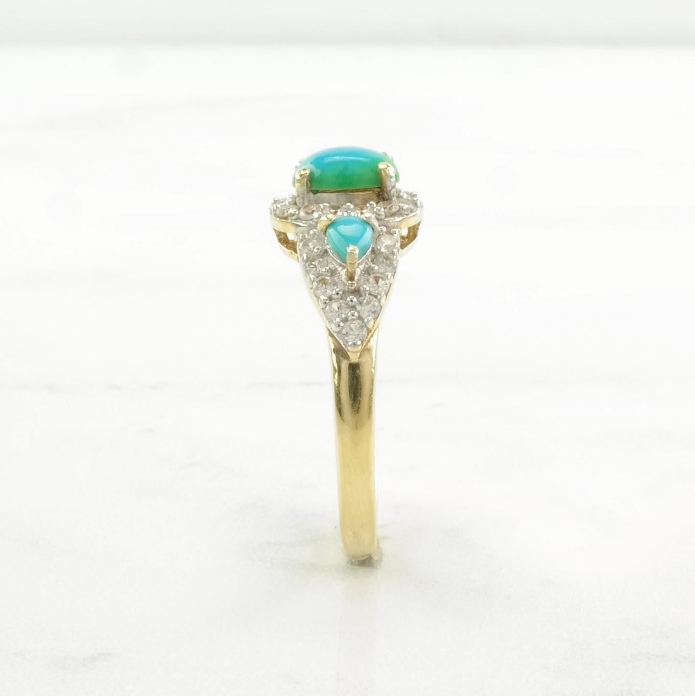 Vintage Turquoise, Topaz Gold Plated Sterling Silver Ring Blue Size 9