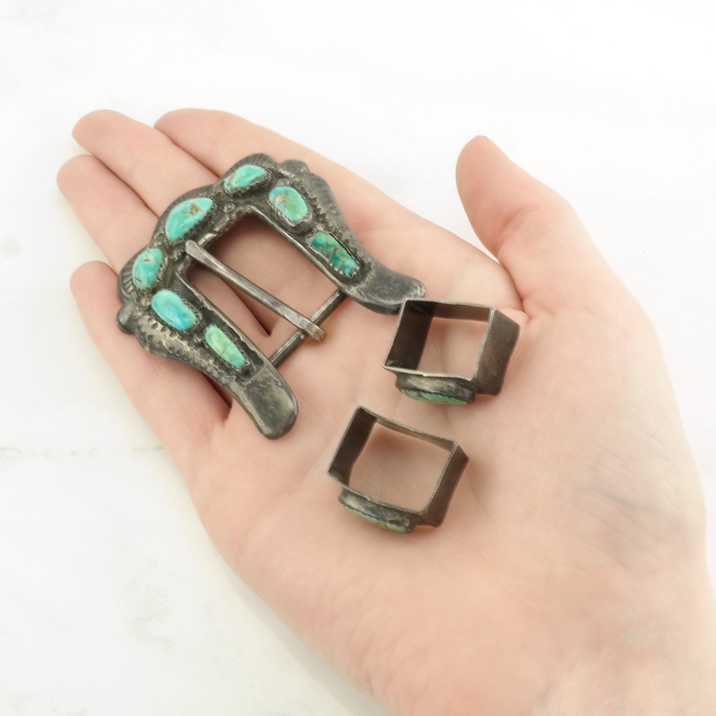 Important Zuni Turquoise Belt Buckle Native American Blue Sterling Silver Horace Iule