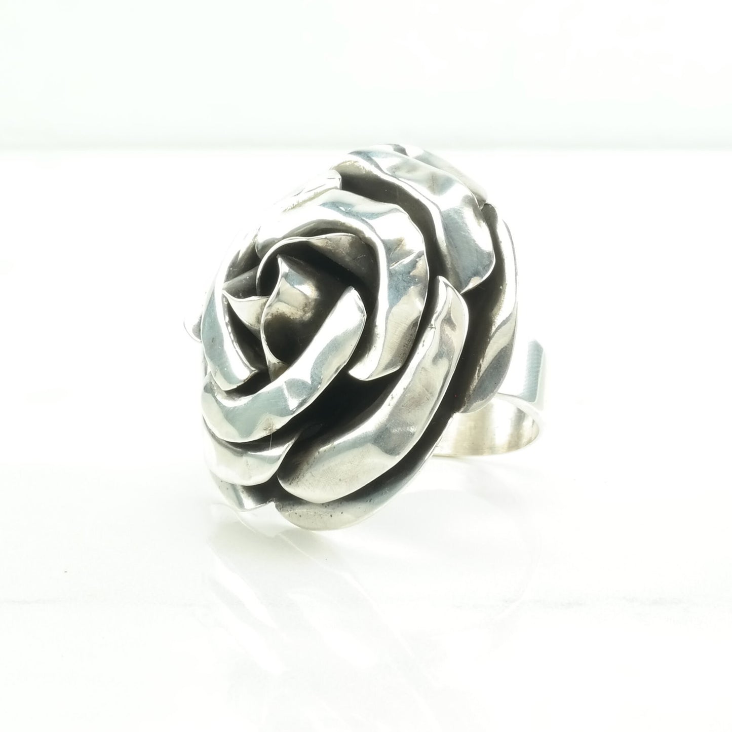 Vintage Statement Silver Ring Rose Large Sterling Size 11 1/2