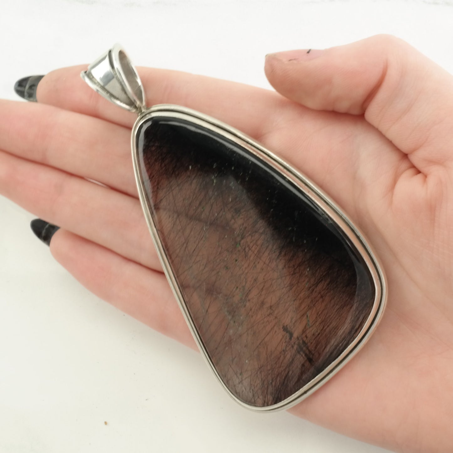 Vintage Large Tourmalated Quartz Sterling Silver Pendant