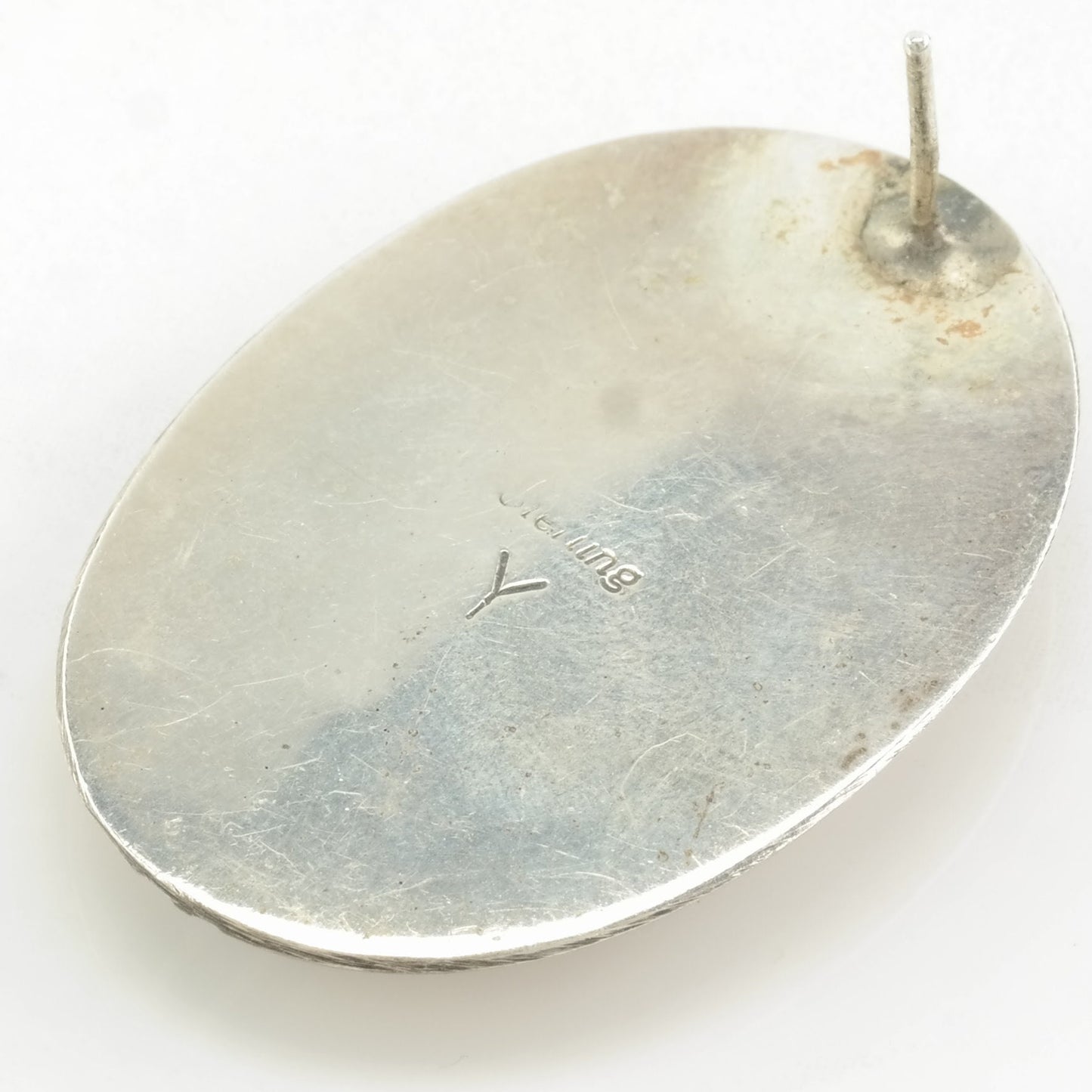 Vintage Stud Earrings Sterling Silver Oval Hollow Incise