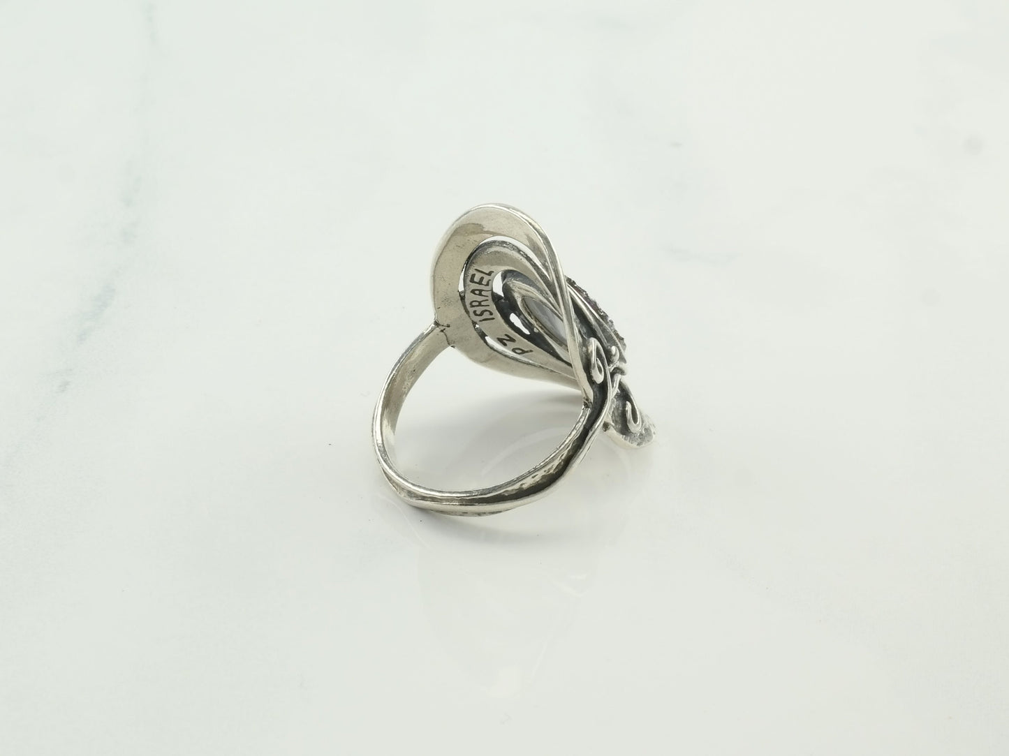 Vintage Modernist Silver Ring Druzy Shield Sterling Blue Size 8 1/4