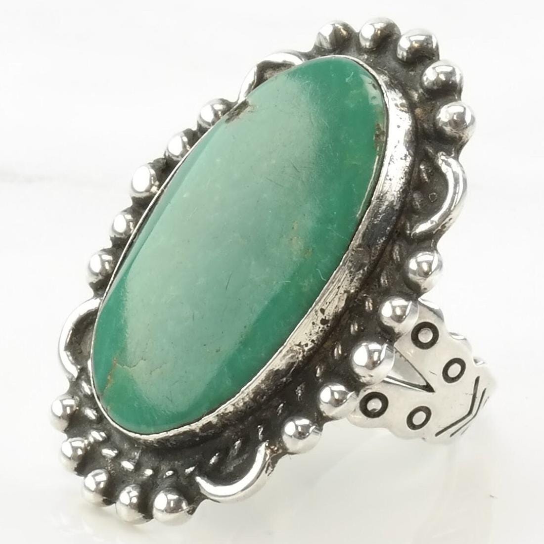 Vintage Fred Harvey Era Silver Ring Turquoise Oval Sterling Size 6
