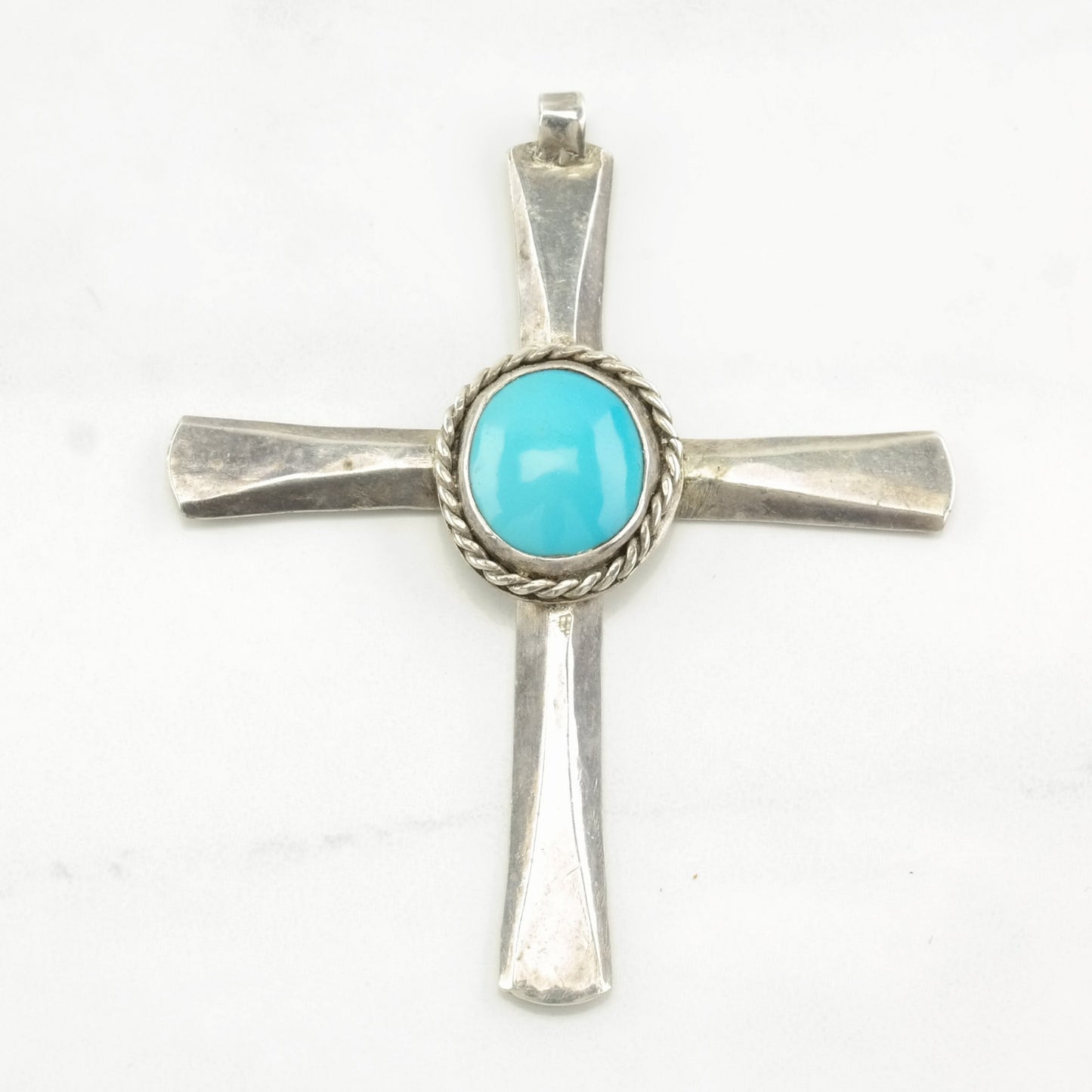 Vintage Native American Turquoise, Coral Cross Sterling Silver Pendant