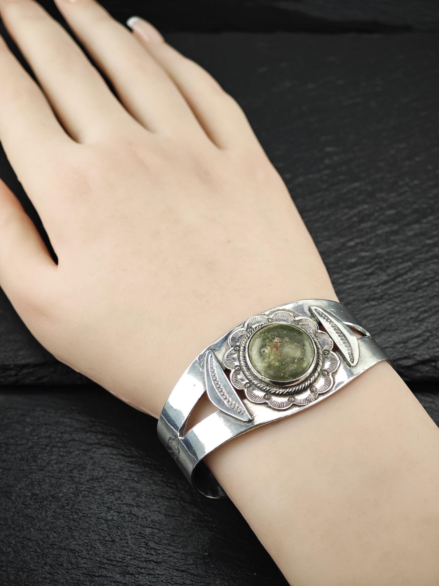 Fred Harvey Era Cerillos, Native American Cuff Bracelet Sterling Silver