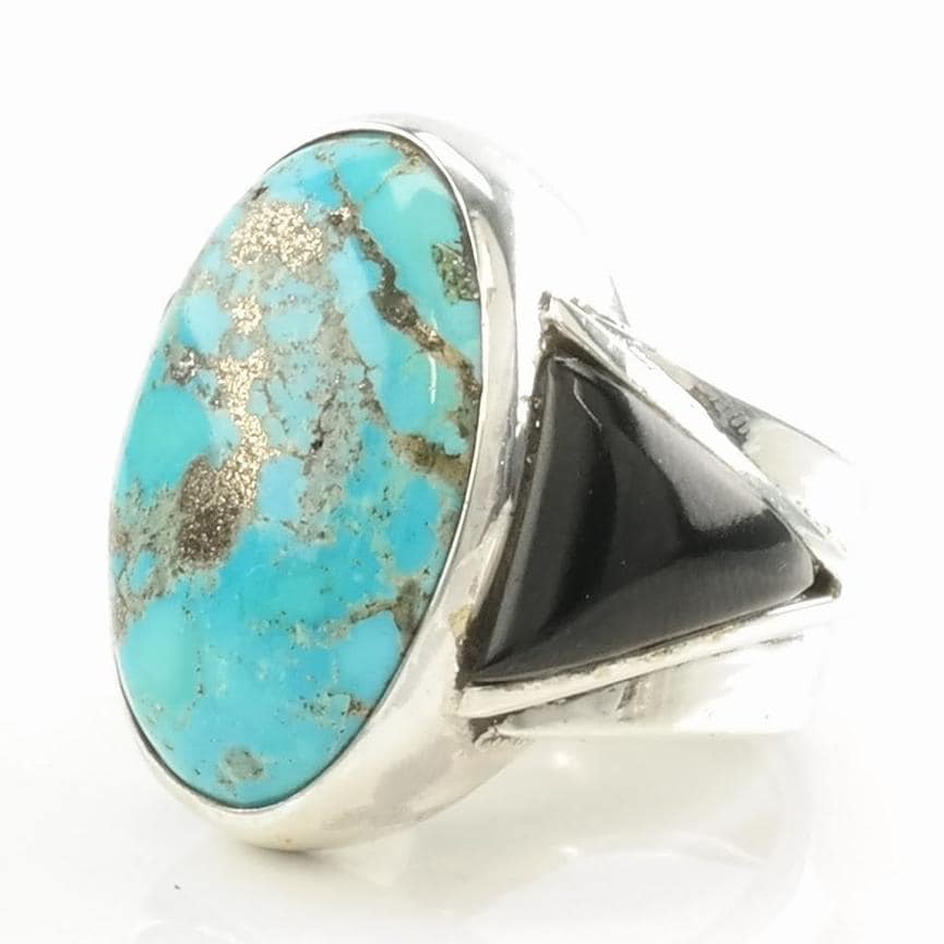 Turquoise Silver Ring, Onyx Sterling Blue, Black Size 7 1/4
