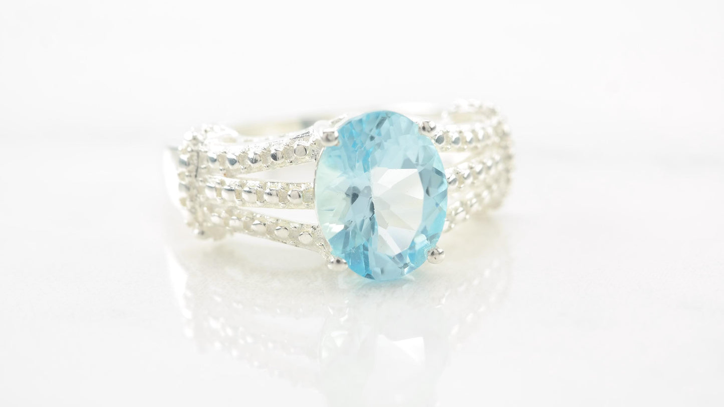 Natural Blue Topaz Sterling Silver Ring Sz6 R5495