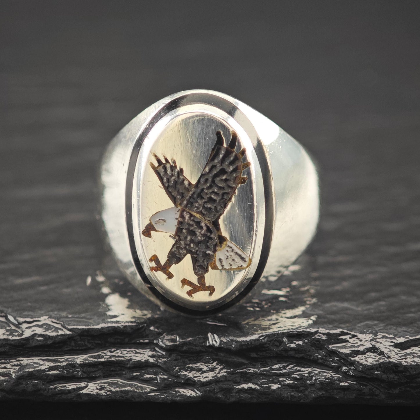 Navajo, Eagle Inlay Ring Sterling Silver