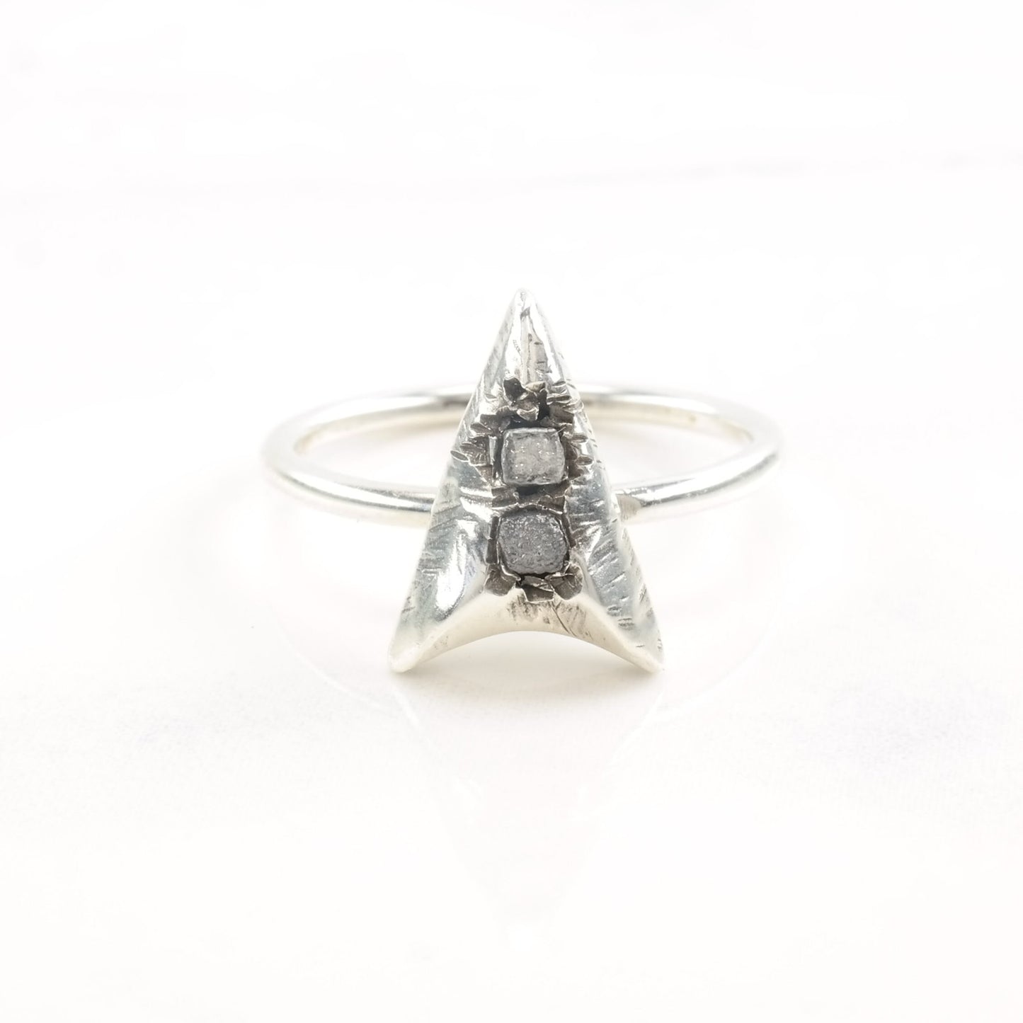 Vintage Silver Ring Raw Uncut Diamonds Arrow Size 8 1/2