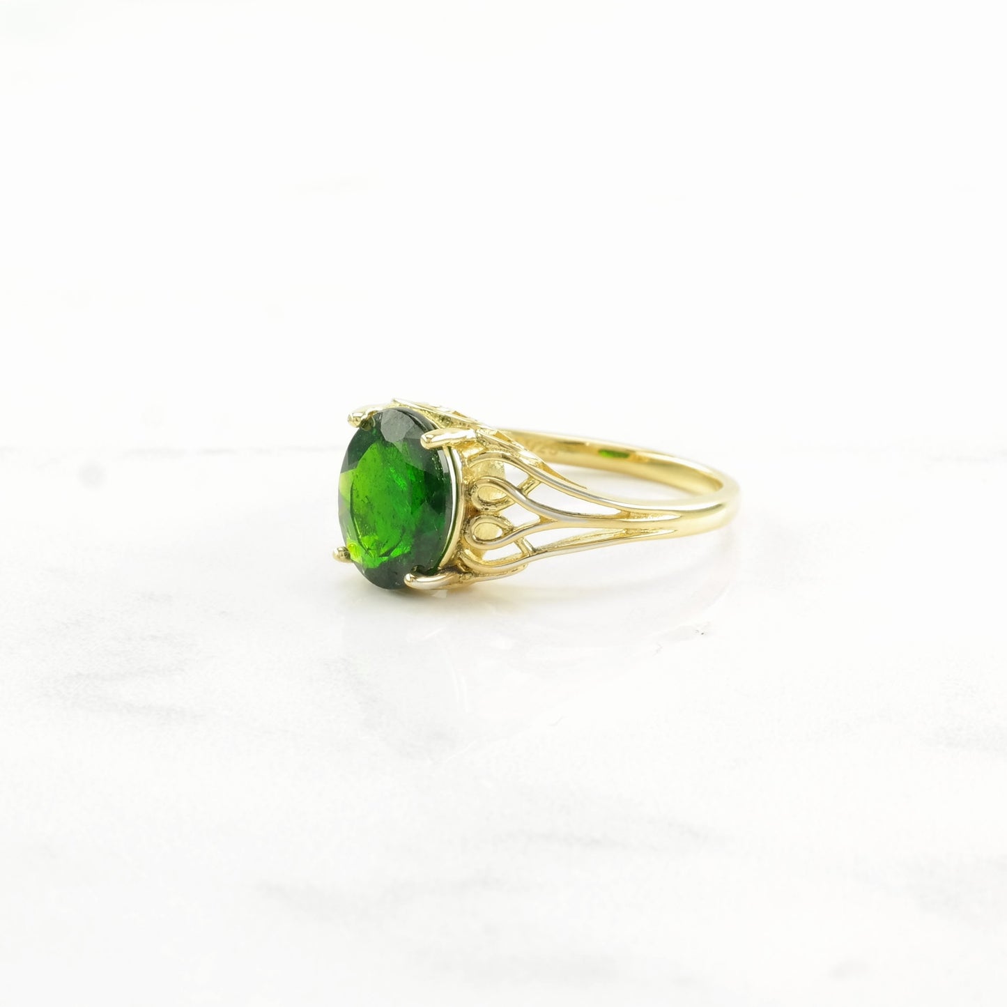 Vintage Sterling Silver Ring Chrome Diopside Gold Plated Green Size 7