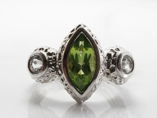 Vintage Ring Peridot Topaz Sterling Silver Size 7 3/4