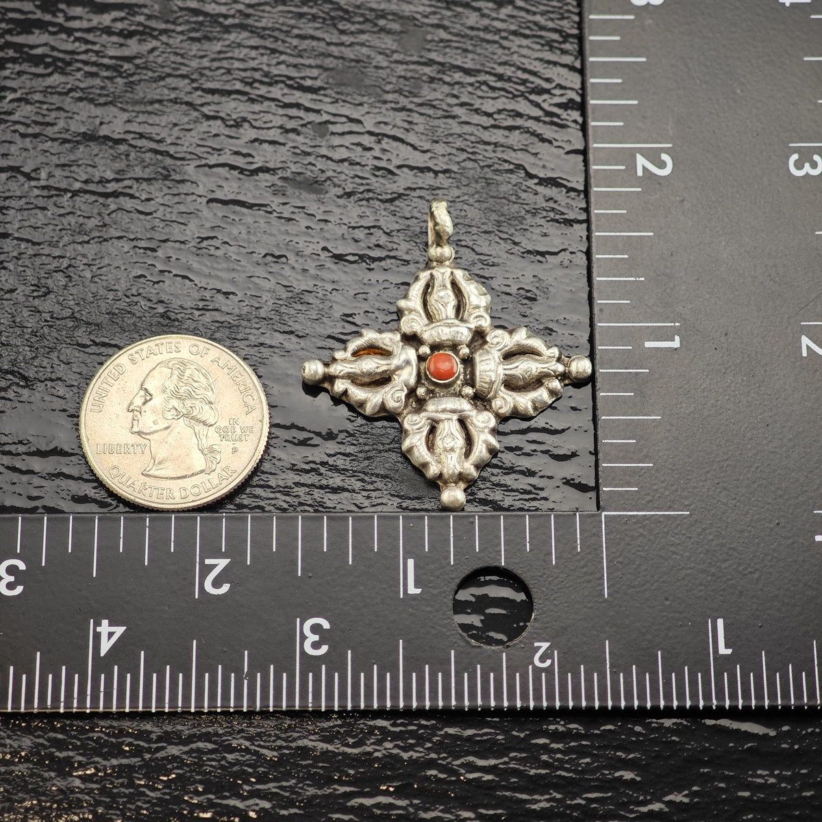 Etruscan Coral Cross Sterling Silver Pendant P3144