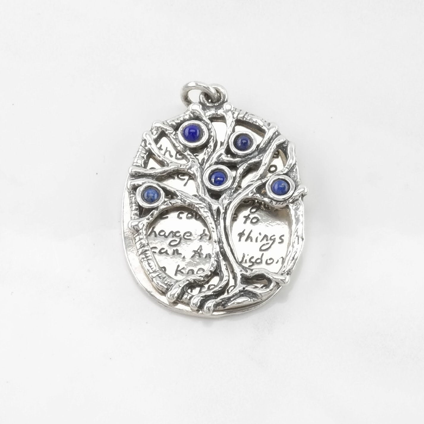 Vintage Lapis Lazuli Tree of Life, Prayer Sterling Silver Pendant