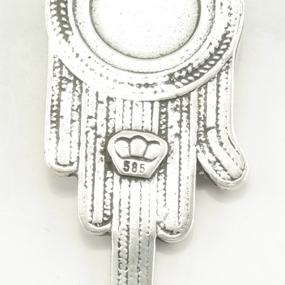 Vintage Sea Glass Hamsa Sterling Silver Pendant