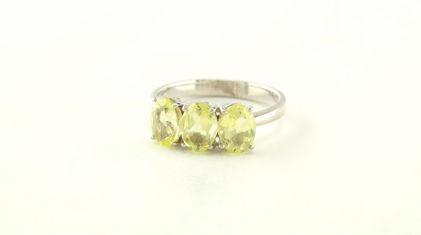 Vintage Yellow CZ Silver Ring Size 7 Three-Stone Sterling