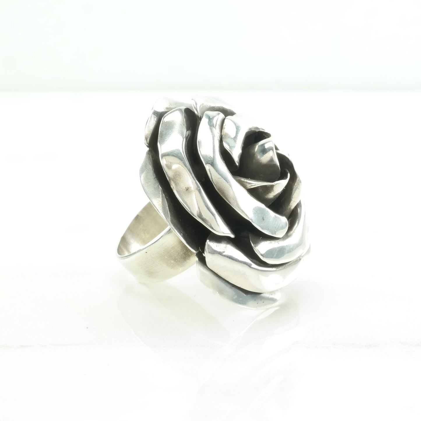 Vintage Statement Silver Ring Rose Large Sterling Size 11 1/2