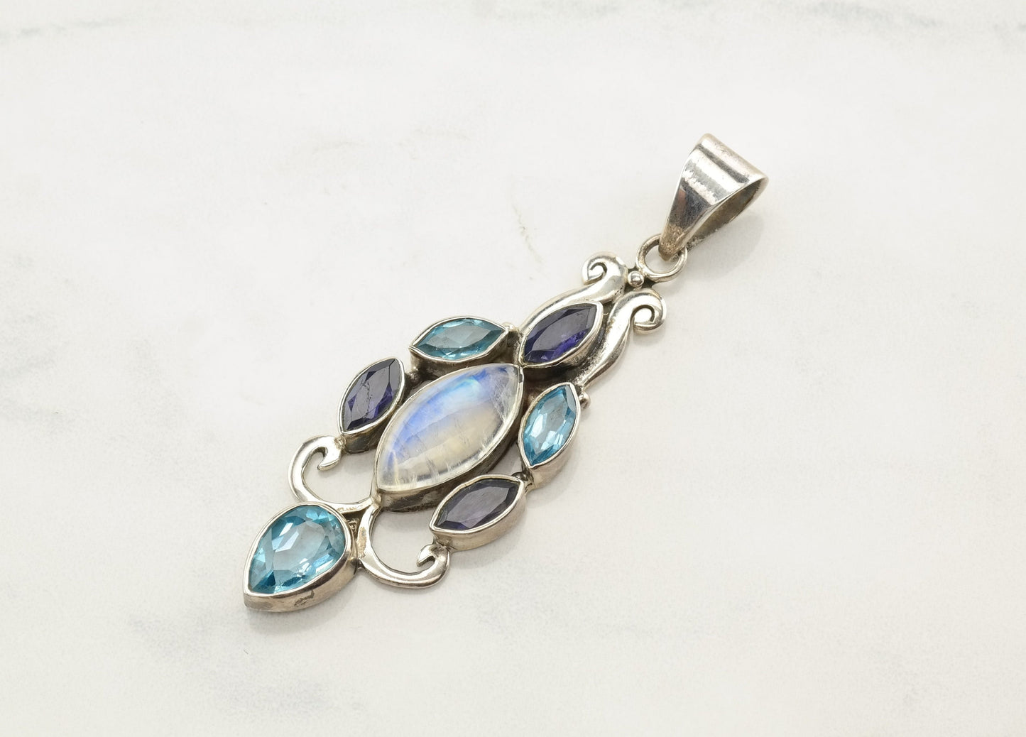 Minimalist Moonstone Silver Pendant Kyanite Topaz Sterling