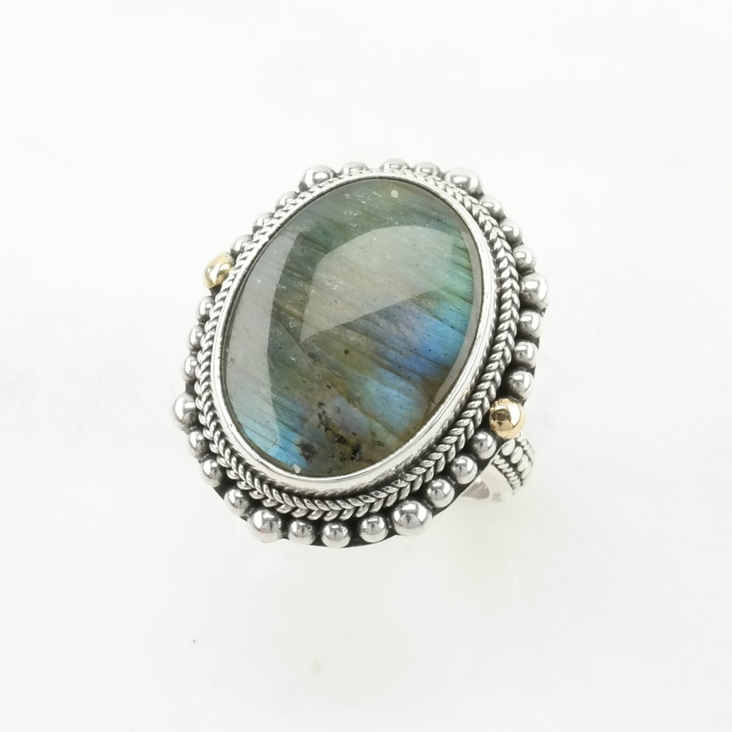 Vintage Labradorite Ring Sterling Silver 18k Gold Accent