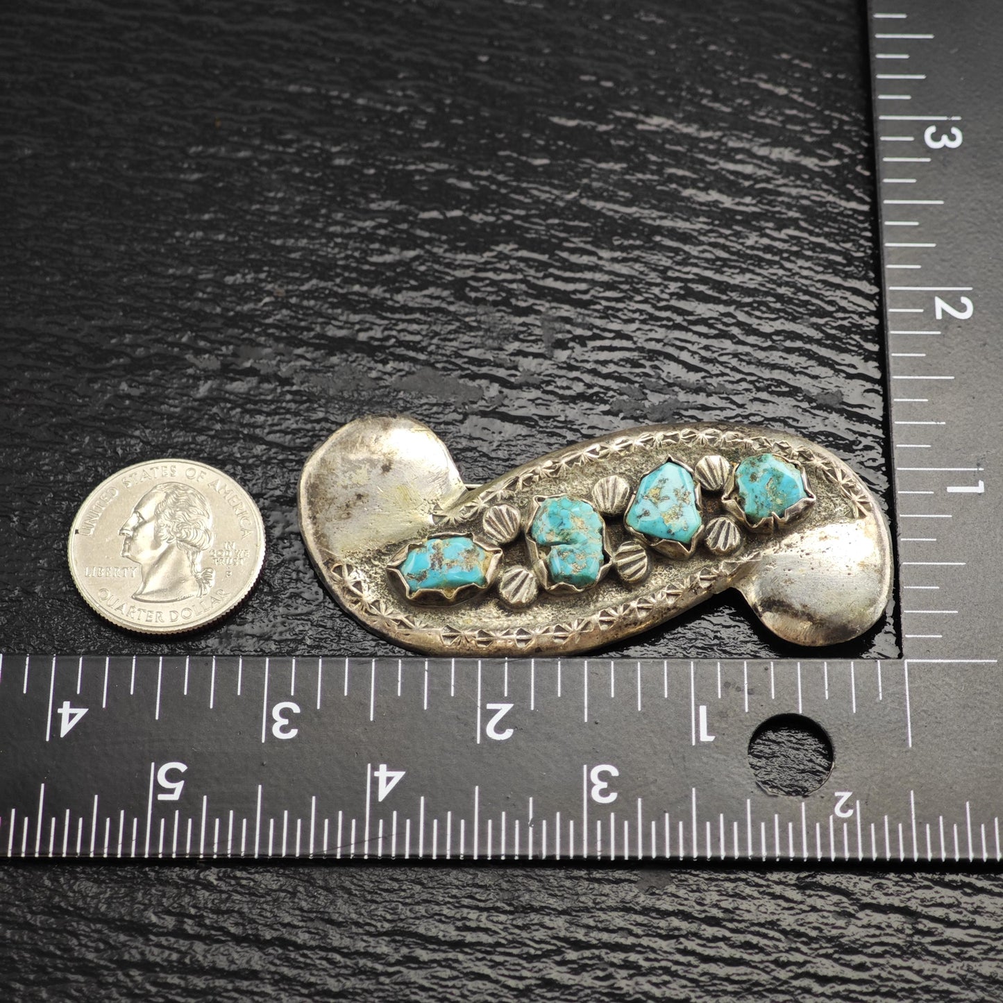 Attr. Dan Simplicio, Zuni Tufa Cast Sleeping Beauty Turquoise, Sterling Silver Brooch
