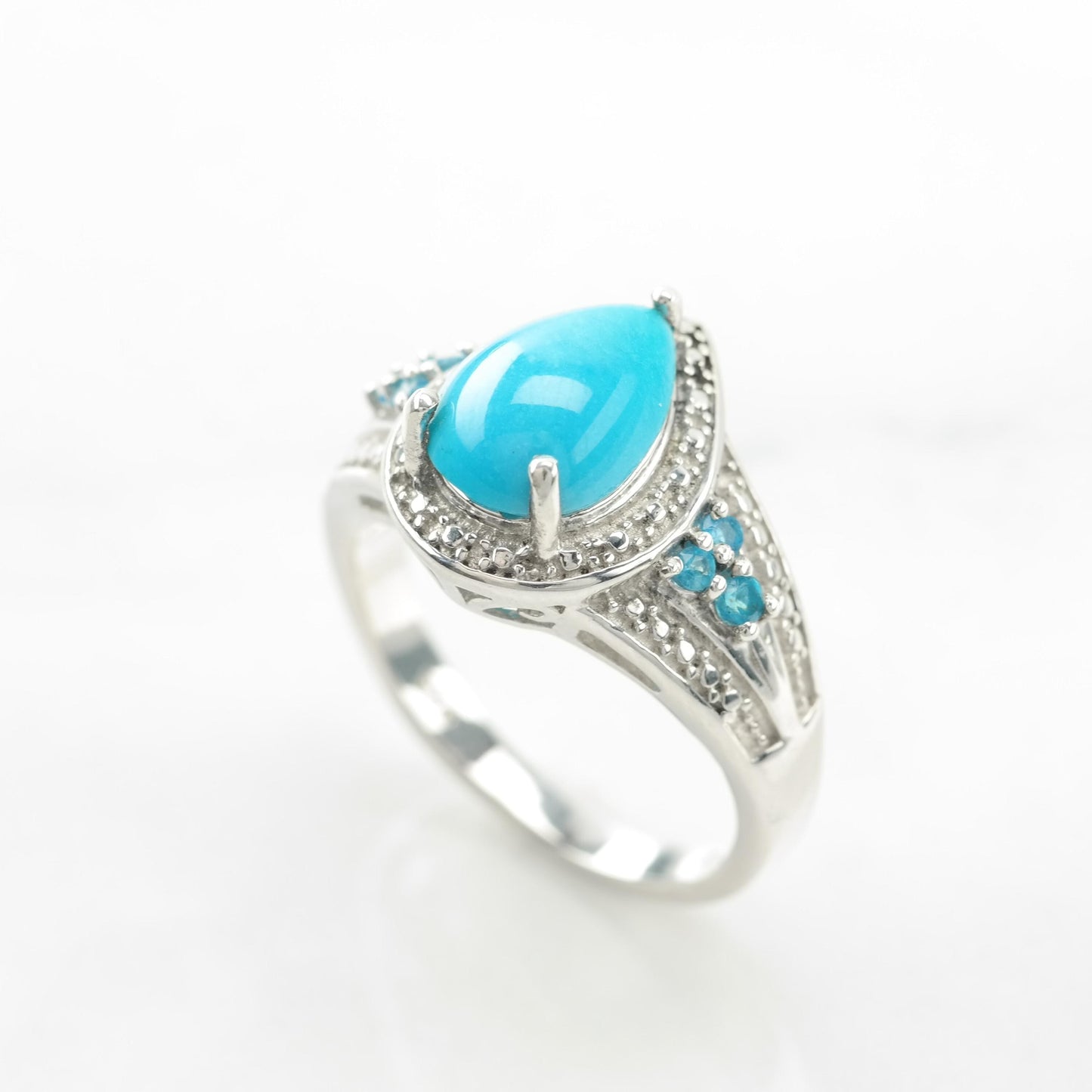 Vintage Sterling Silver Ring Turquoise Apatite Blue Size 6