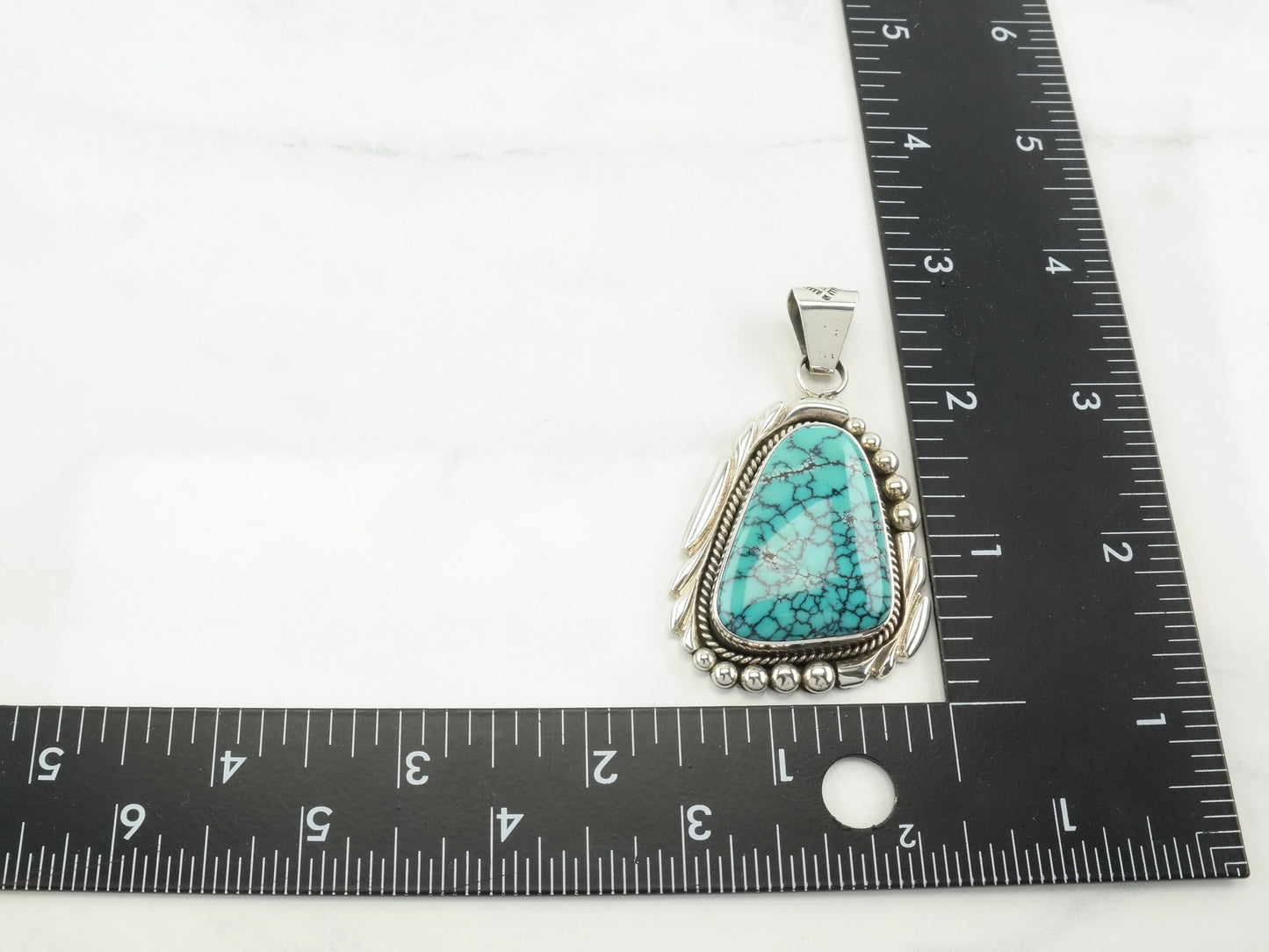 Vintage Aaron Toadlena Spiderweb Turquoise Sterling Silver Pendant