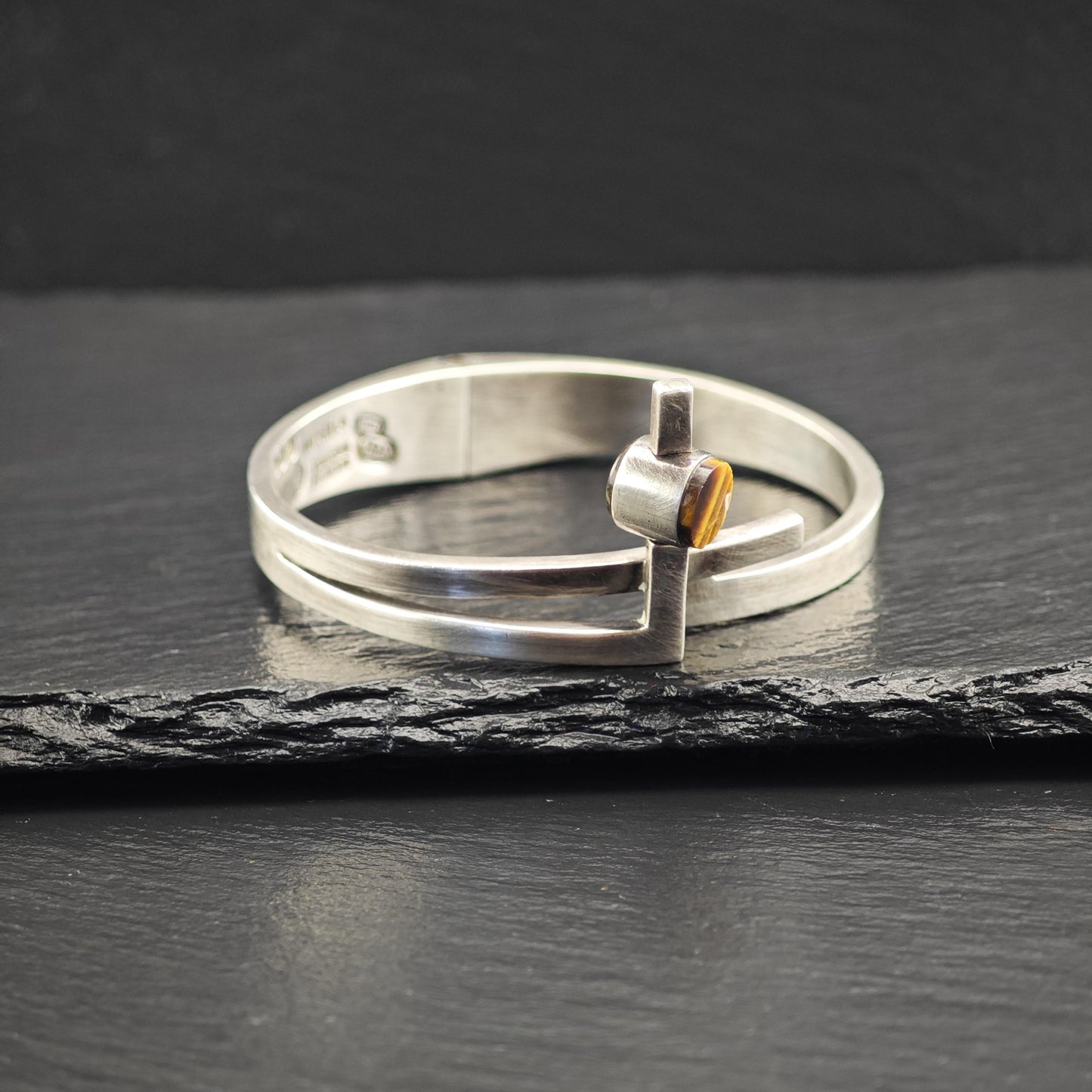 Sigi Taxco Sterling Silver Bangle Bracelet, Abstract Revolving Stone