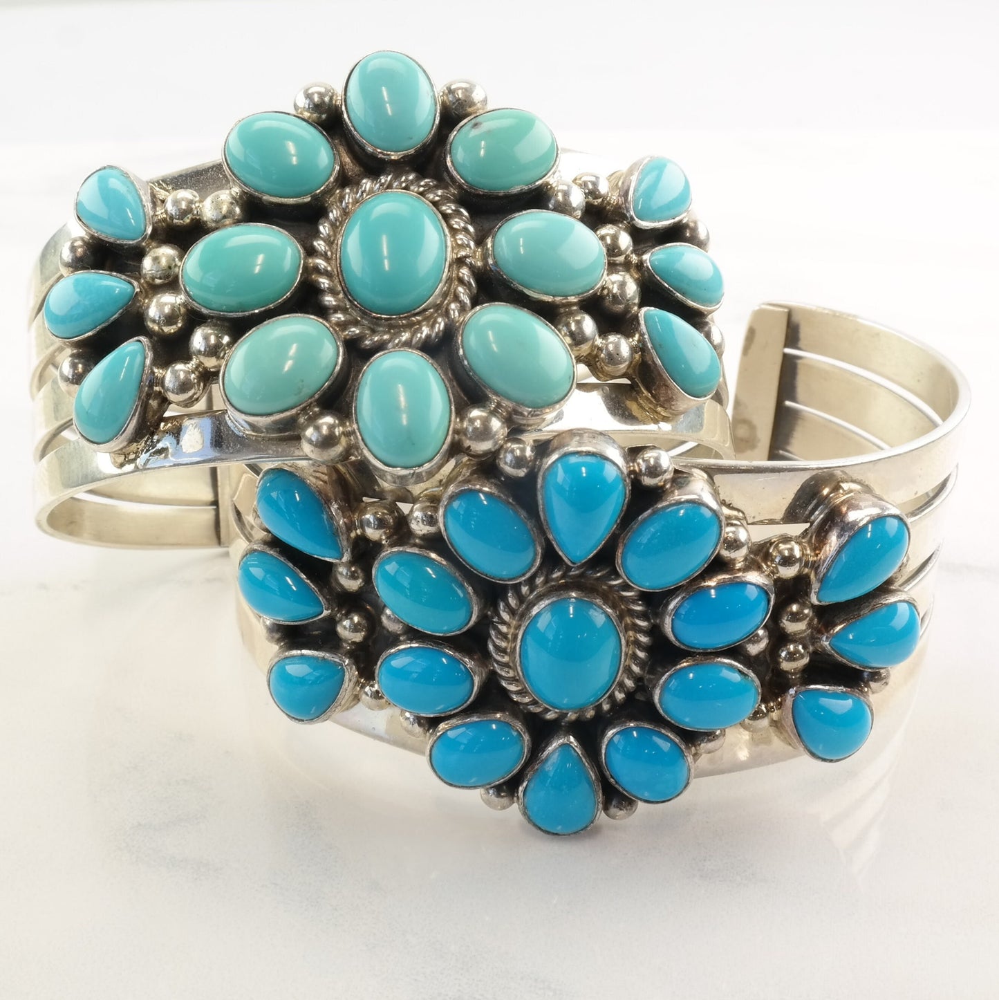 Navajo Sterling Silver & Turquoise Cluster Cuff Bracelet | Signed Kathleen Chavez | Southwestern Jewelry | 7" Wrist | Statement Cuff