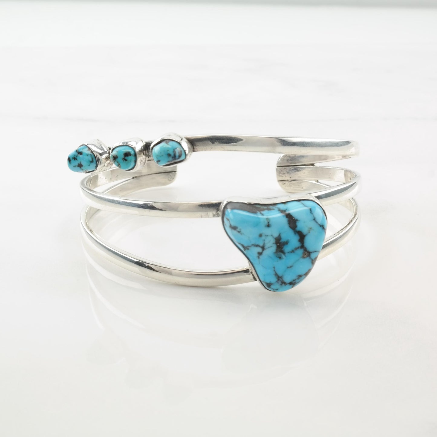 Southwest Kingman Turquoise Cuff Bracelet Sterling Silver Modernist