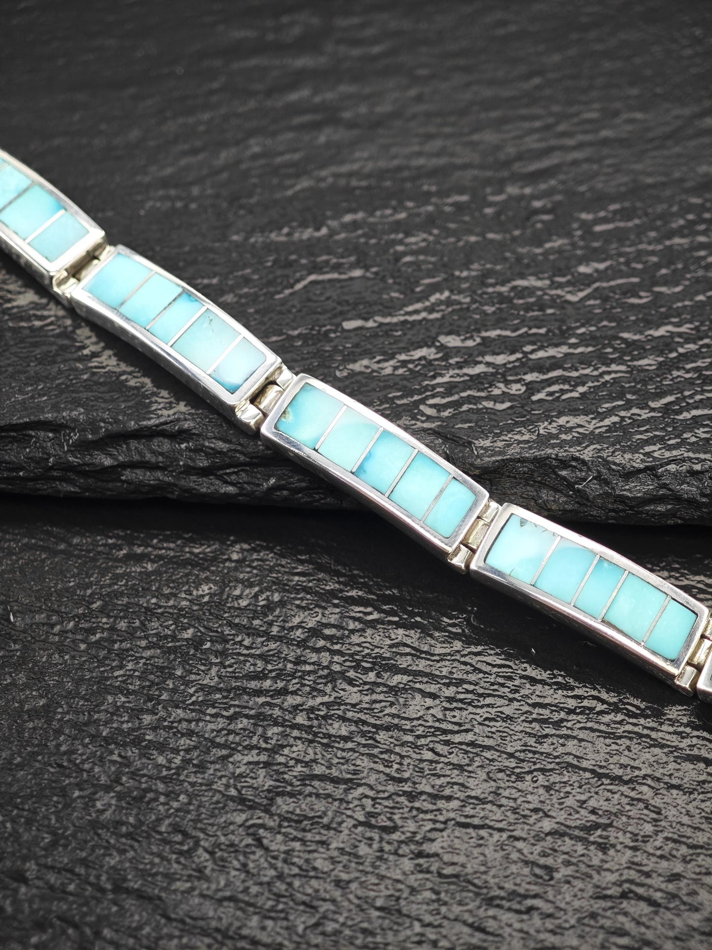 TSF Signed Turquoise, Inlay Bracelet Sterling Silver