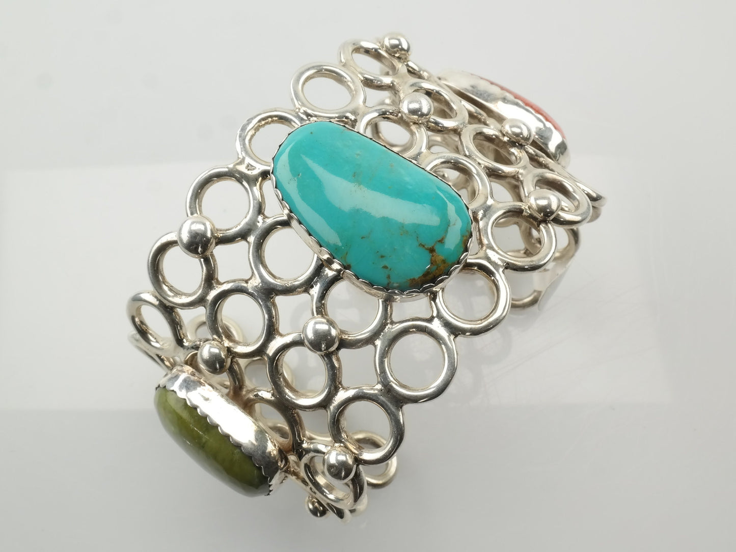 Turquoise Coral Sterling Cuff Bracelet Silver