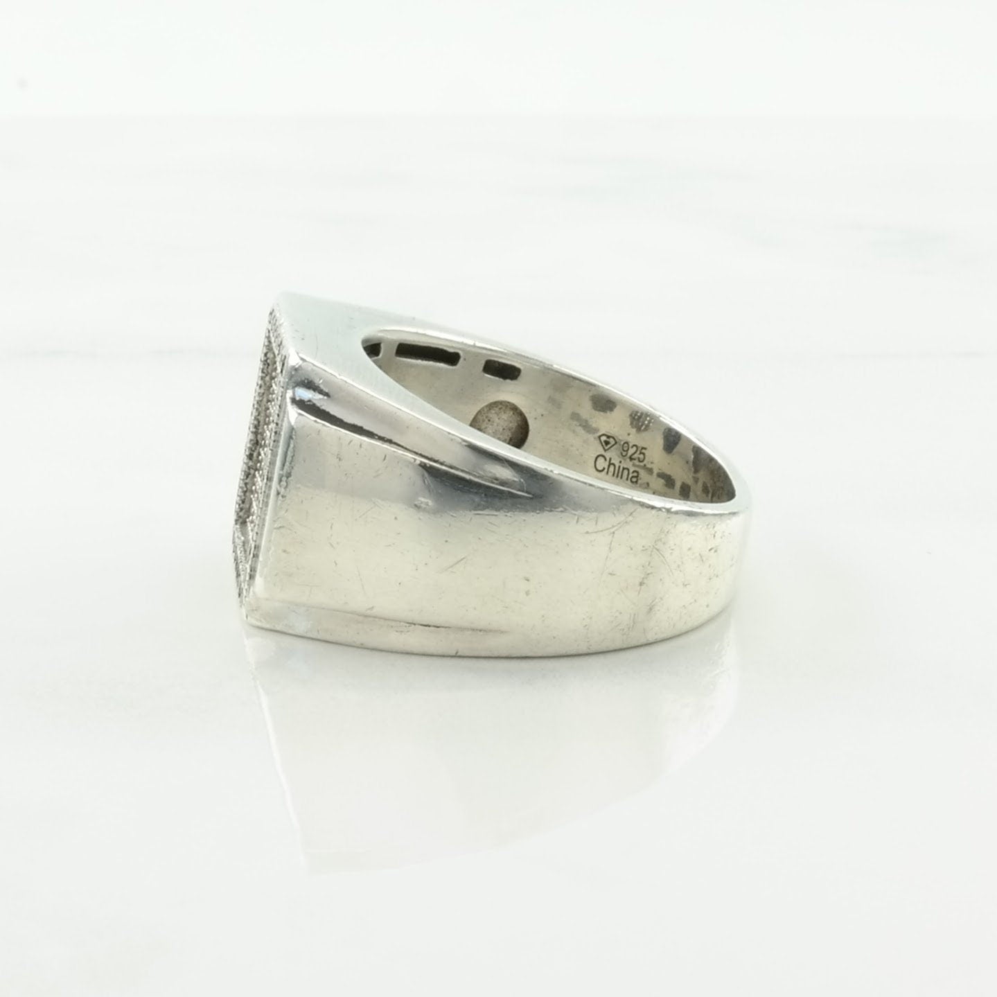 Vintage Sterling Silver Ring CZ Pave, Wide Band Size 10