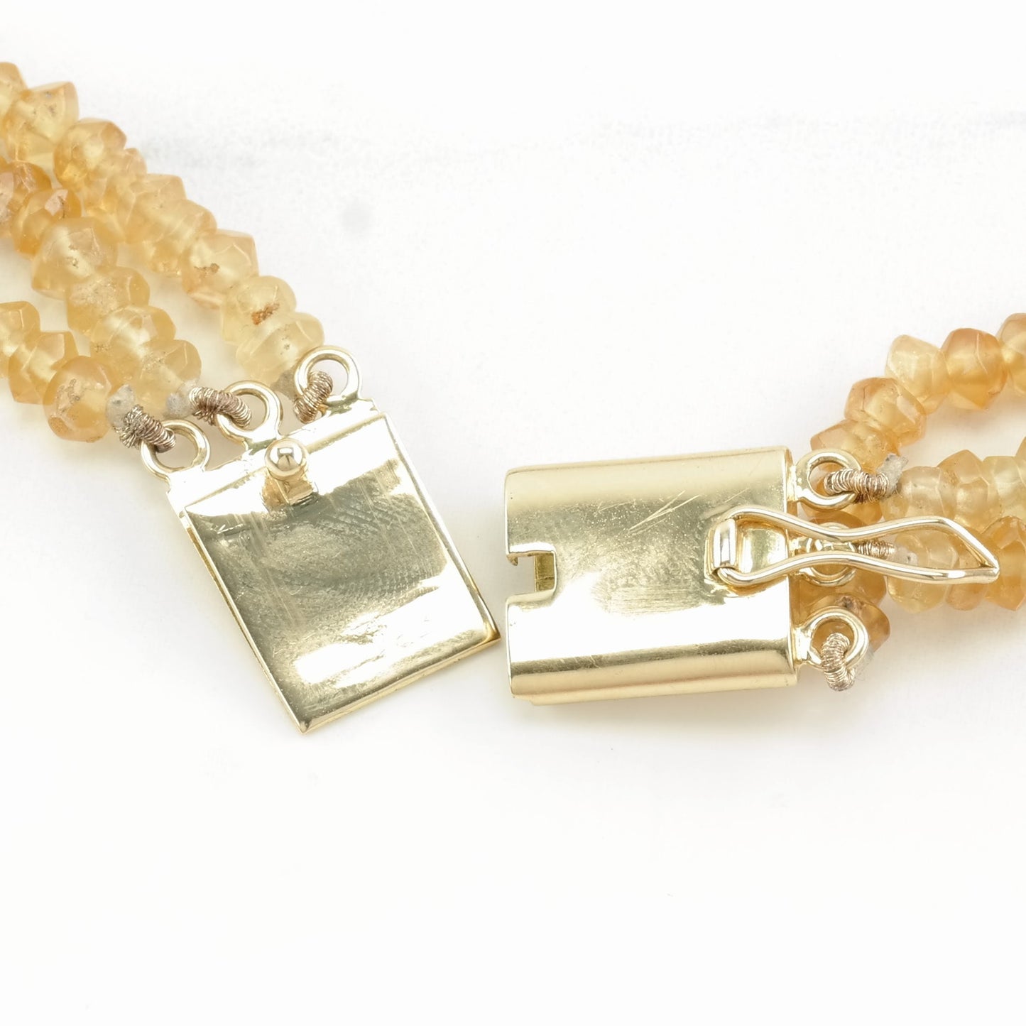 Vintage Sterling Silver Orange Citrine, 14K gold 3 Strand, Bead Necklace