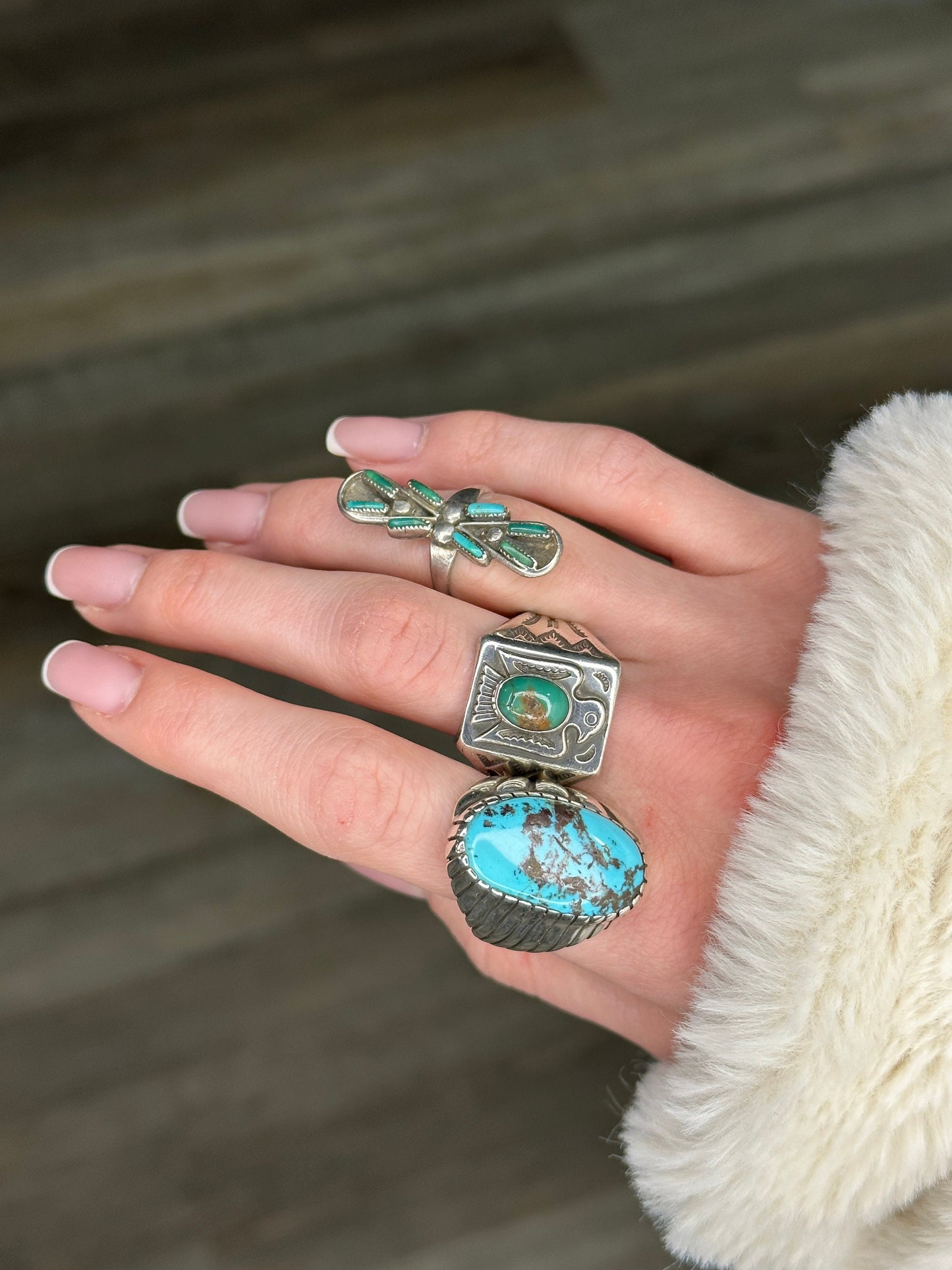 Important Zuni Sterling Silver Ring Turquoise Blue Size 10