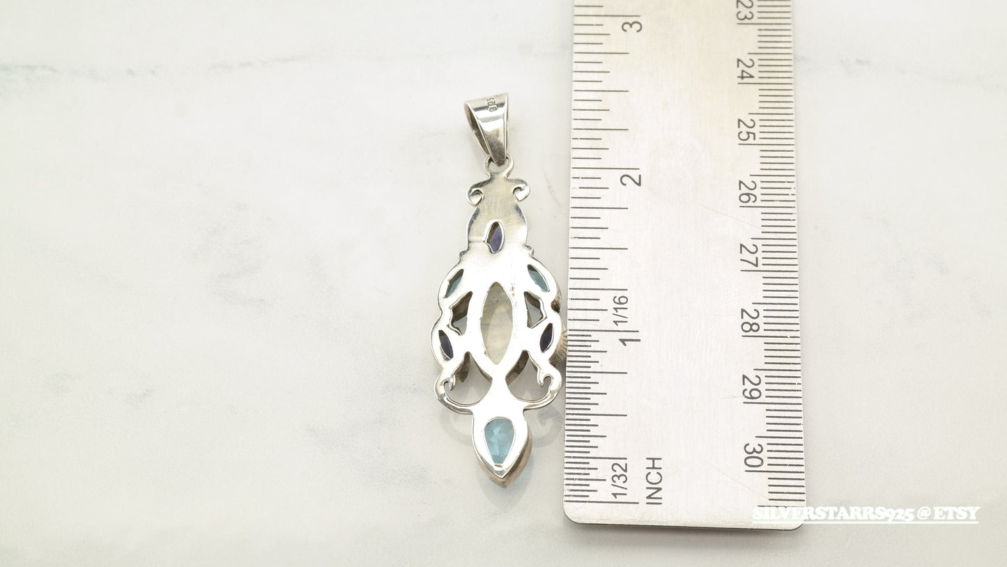 Minimalist Moonstone Silver Pendant Kyanite Topaz Sterling