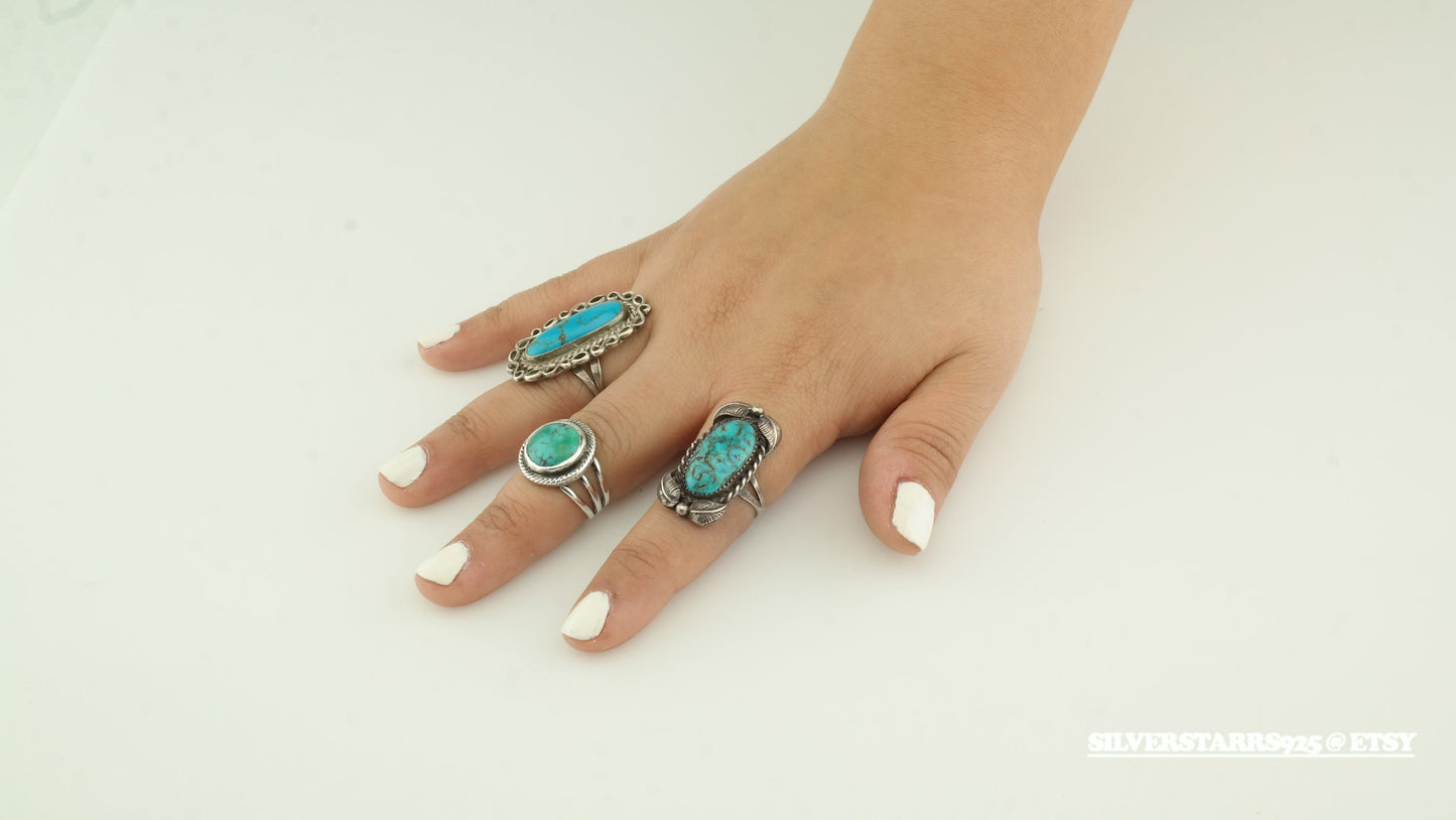 Vintage Sterling Silver Turquoise Ring Size 7 1/4