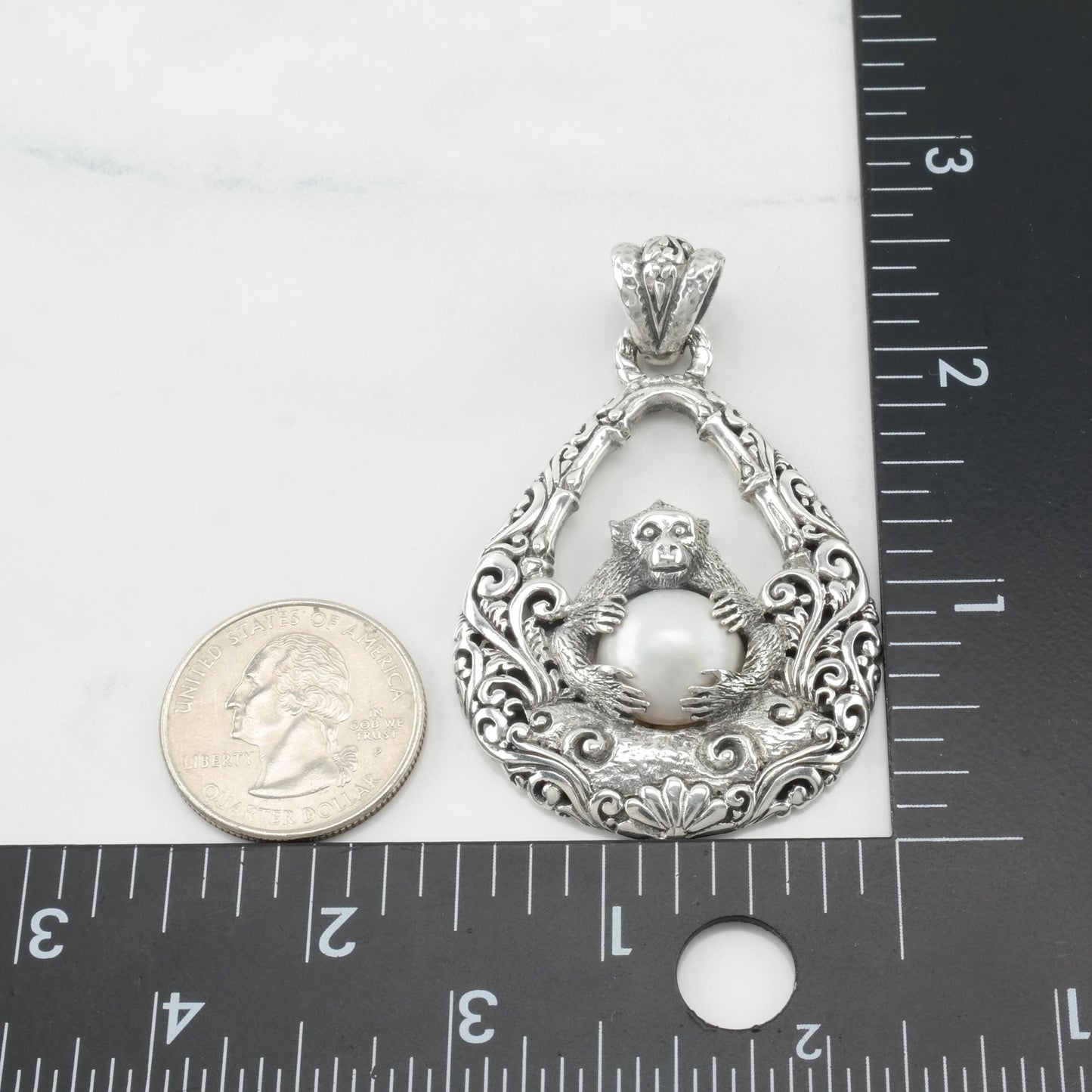 Sarda Monkey Pendant Pearl Sterling Silver