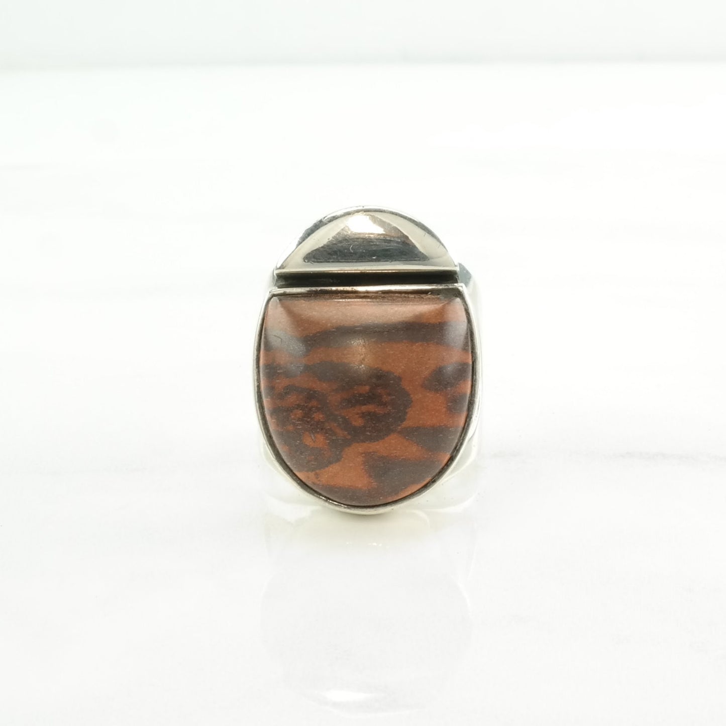 Vintage DTR Silver Ring Petrified Wood Modernist Sterling Brown Size 7 1/2