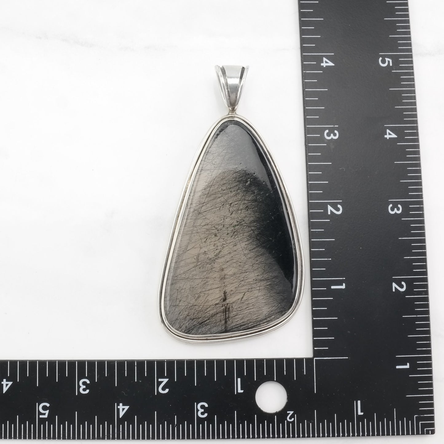 Vintage Large Tourmalated Quartz Sterling Silver Pendant