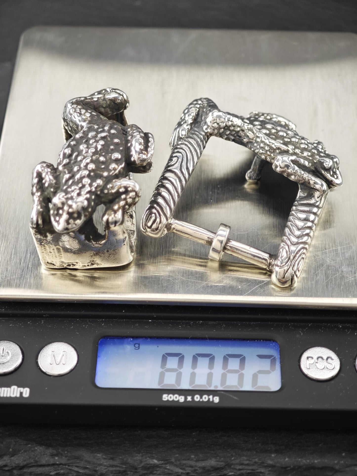 Vintage Oxidized Frog Buckle Set Sterling Silver