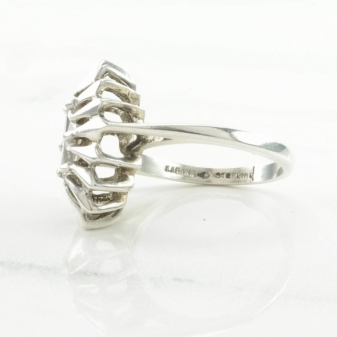 Vintage Kabana Silver Ring CZ Navette Sterling Size 6