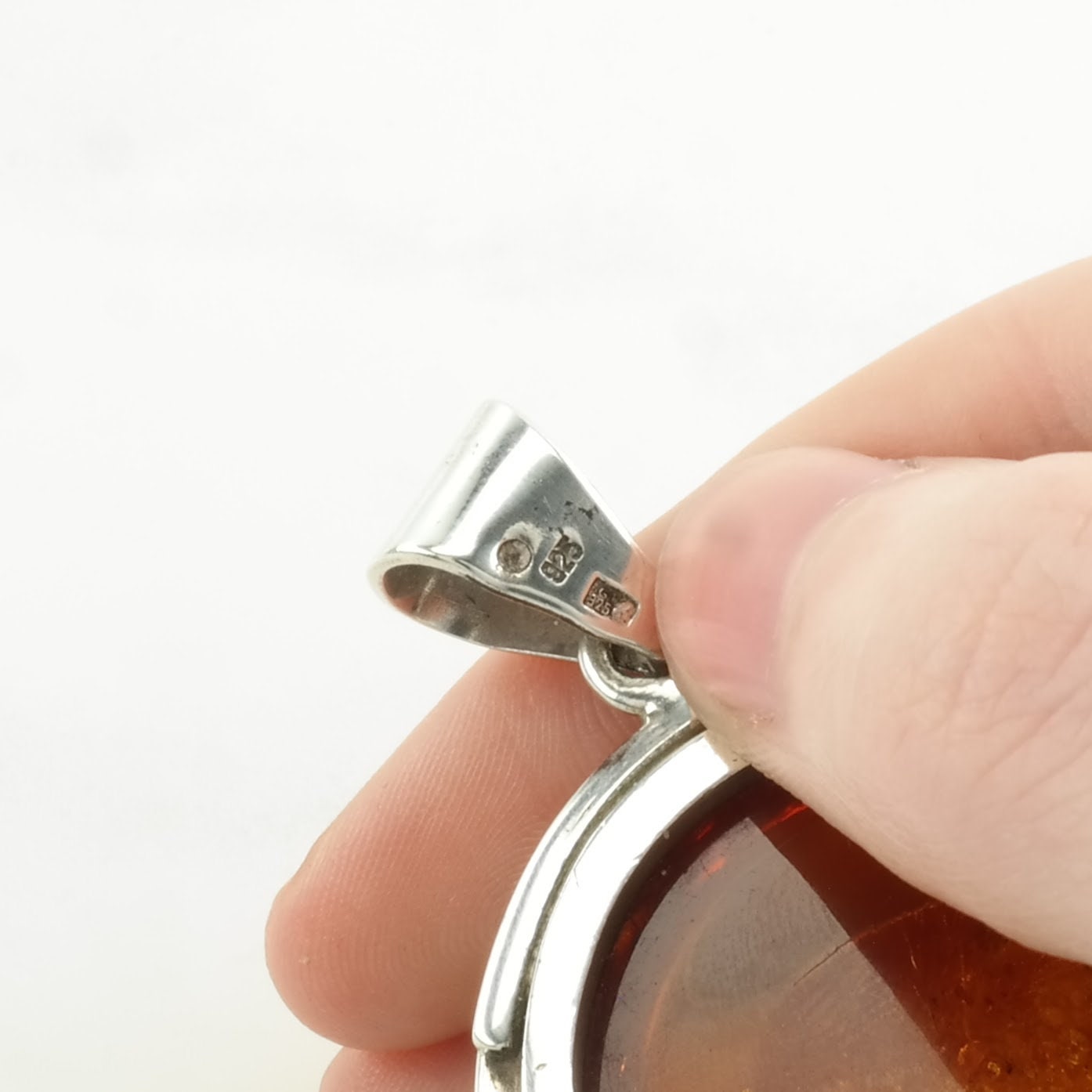 Vintage Amber Large Sterling Silver Pendant
