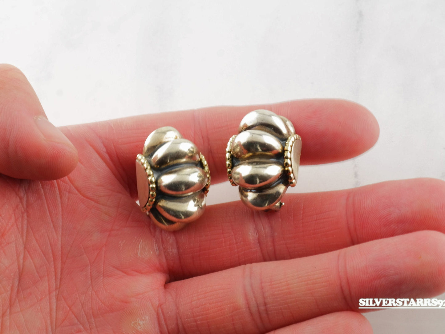 Sterling Silver 18k Gold Scalloped Earrings