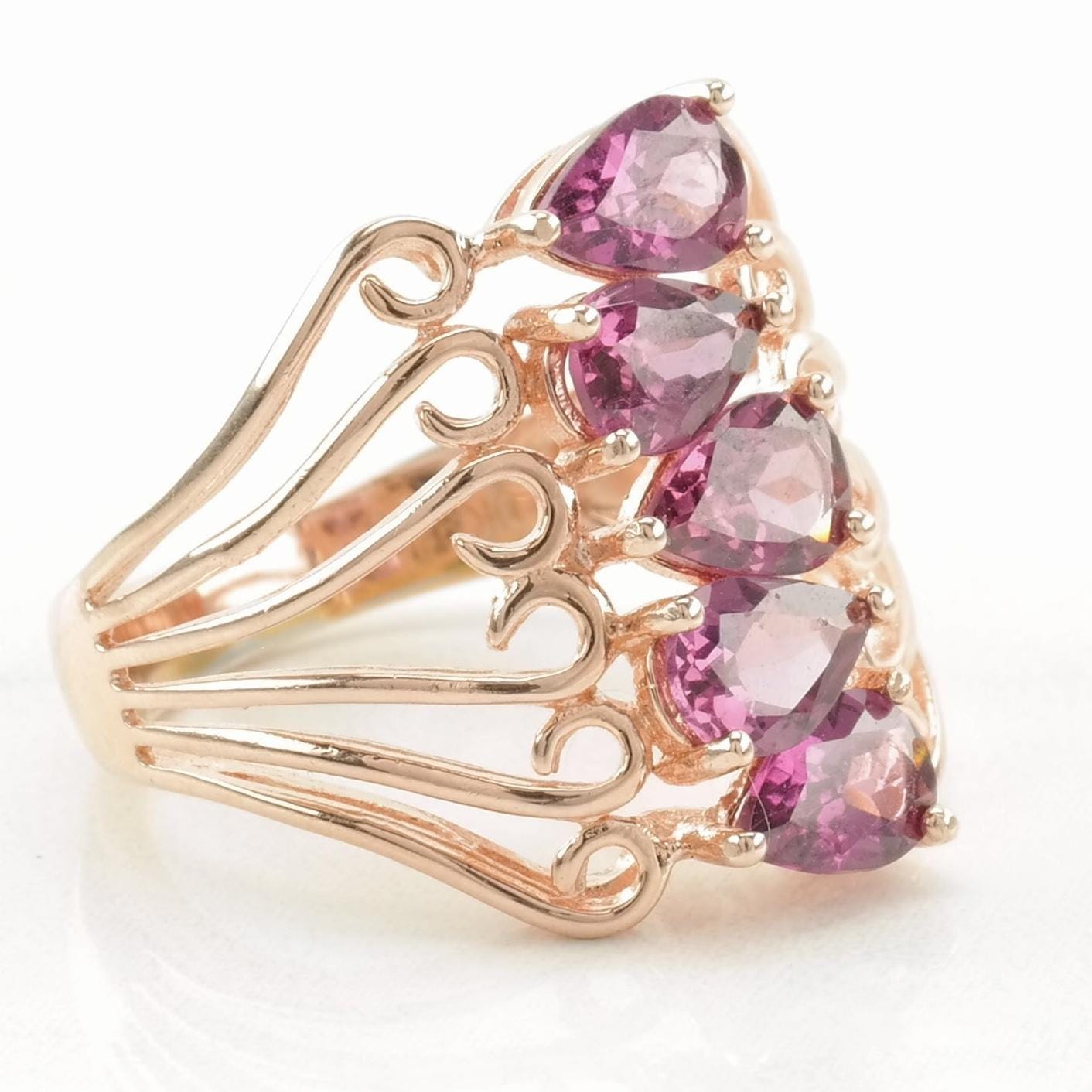 Vintage Sterling Silver Ring Garnet Rose Gold Pink Size 5 1/4