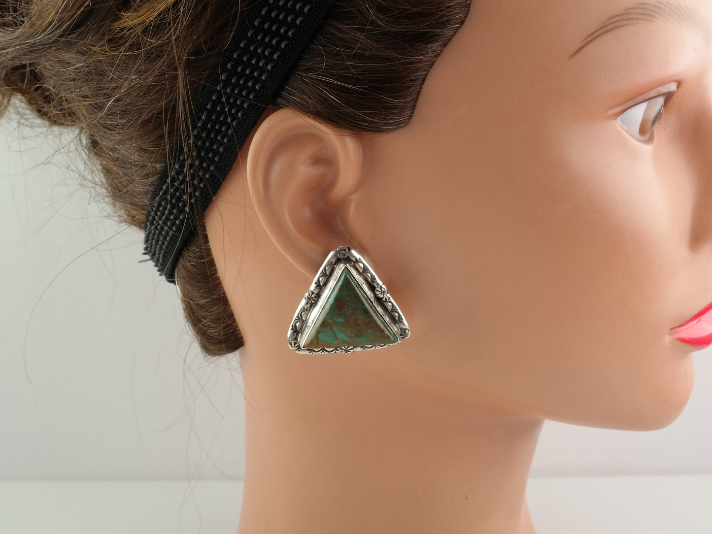 Southwest Sterling Silver Turquoise Triangle Earrings Stud