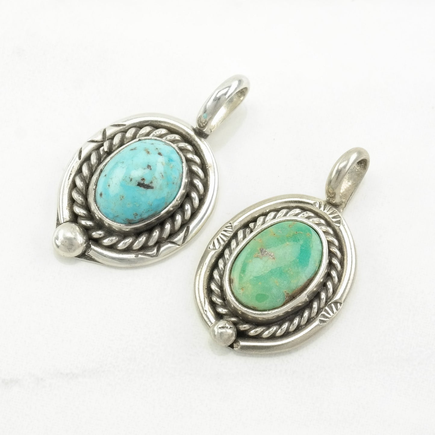 Vintage Native American Turquoise Oval Sterling Silver Pendant