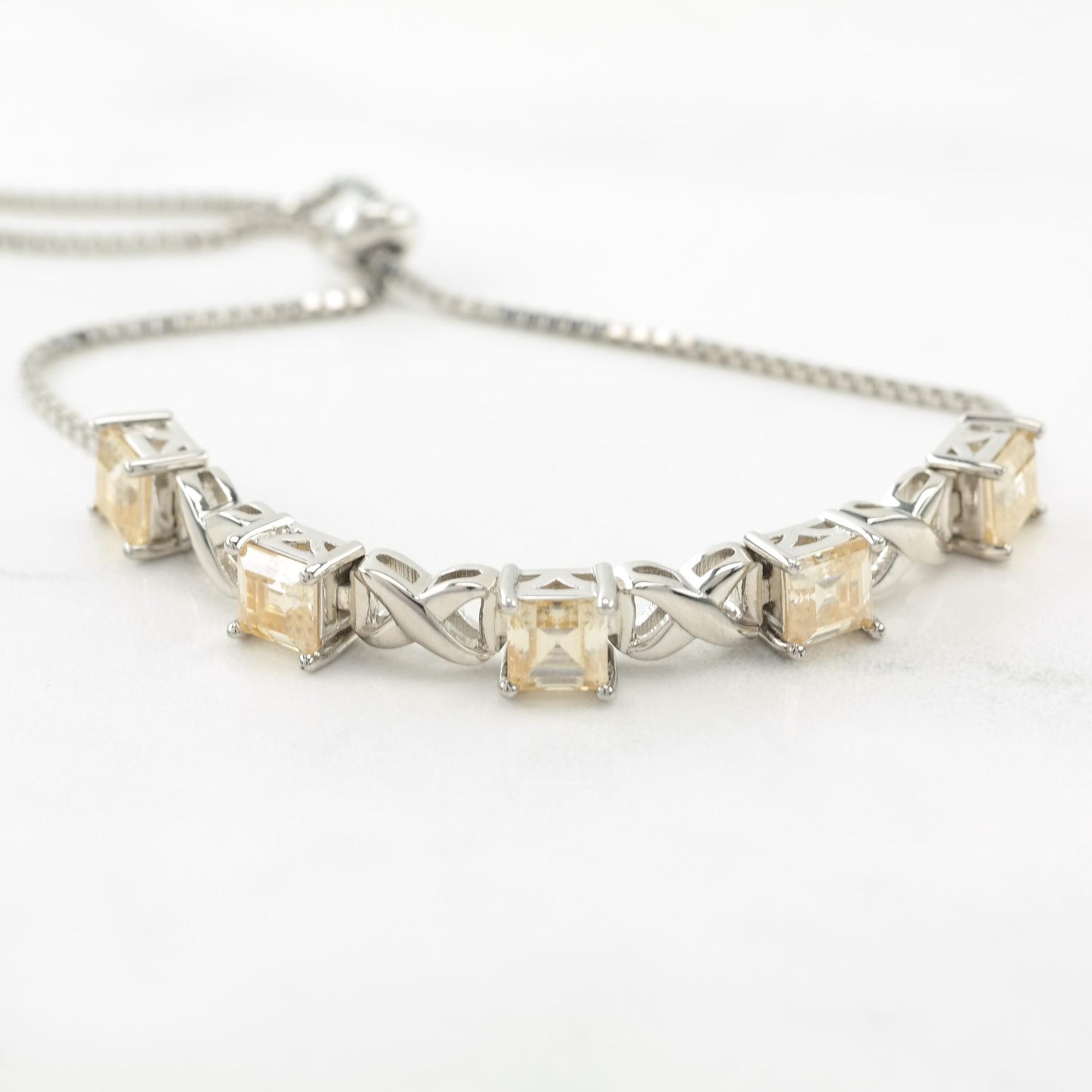 Square Yellow Moissanite Sterling Silver Bolo Bracelet